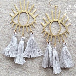 Evil Eye Of Protection Tassel Earrings | Bohemian Cotton Fringed Dangle Earrings